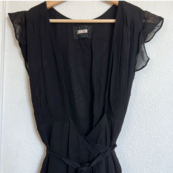 Reformation Charlene Wrap Midi Ruffle Dress Black - Picture 9 of 11